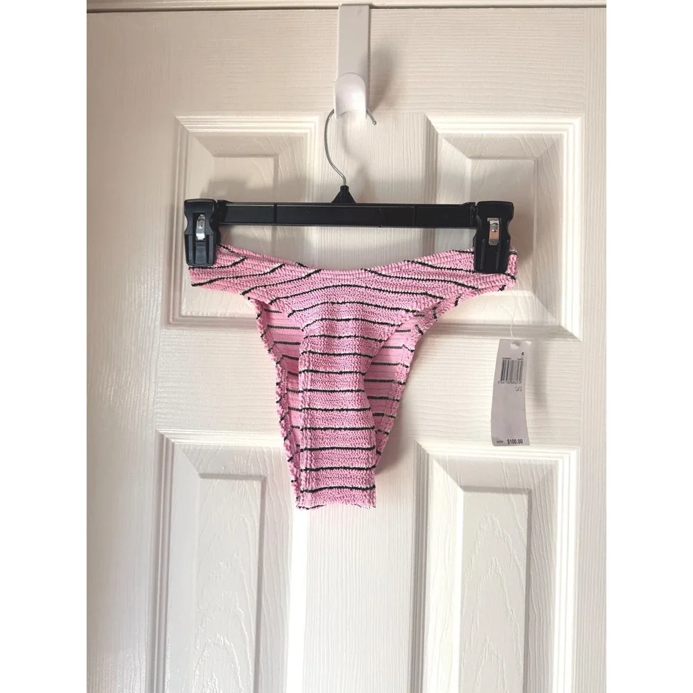 Bond-eye Sign Brief Bikini Bottom Pastel Pink Be Stripe Crinkle OS NEW
